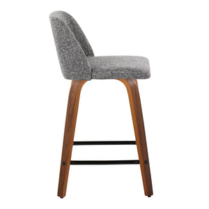 English Elm Toriano 24" Set Of 2 Mid-Century Modern Swivel Counter Stools In Walnut Wood & Grey Fabric Comfort B202S00122-GIGA