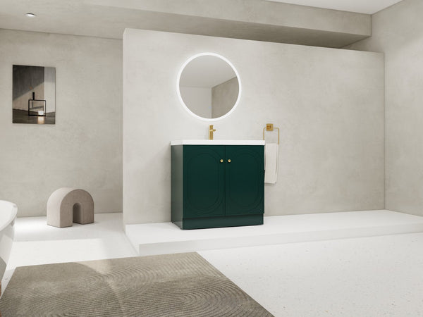 English Elm 36" Freestanding Bathroom Vanity with Resin Sink, Soft-Close Doors, Adjustable Shelf & Metal Handles Dark Green W999S00274