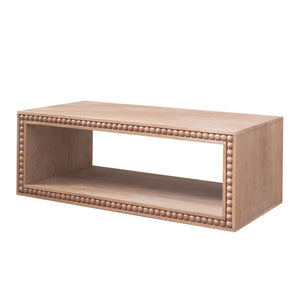 English Elm Rustic Beaded Edge Coffee Table 47.6" Rectangular with Open Shelf, Natural Finish, Farmhouse Charm W2729P309447