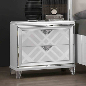 English Elm Contemporary Art Deco Nightstand with Hidden Jewelry Drawer Usb Port Acrylic Legs White B2741P436971