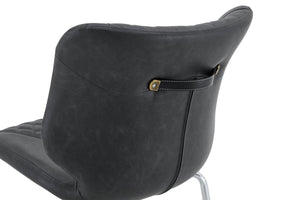 English Elm Dark Oil Waxed Faux Leather Dining Chair Set with Diamond Tufted High Back Metal Legs Dark Gray W3493P444883
