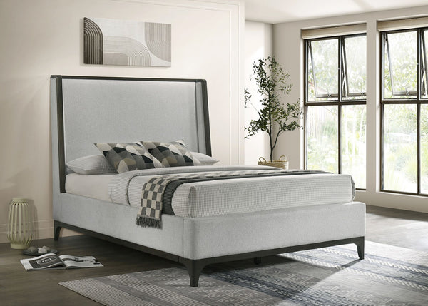 English Elm 1pc Queen Panel Bed Recessed Woodwork Warm Brown Finish Contemporary Bedroom Anchor B2741S00950