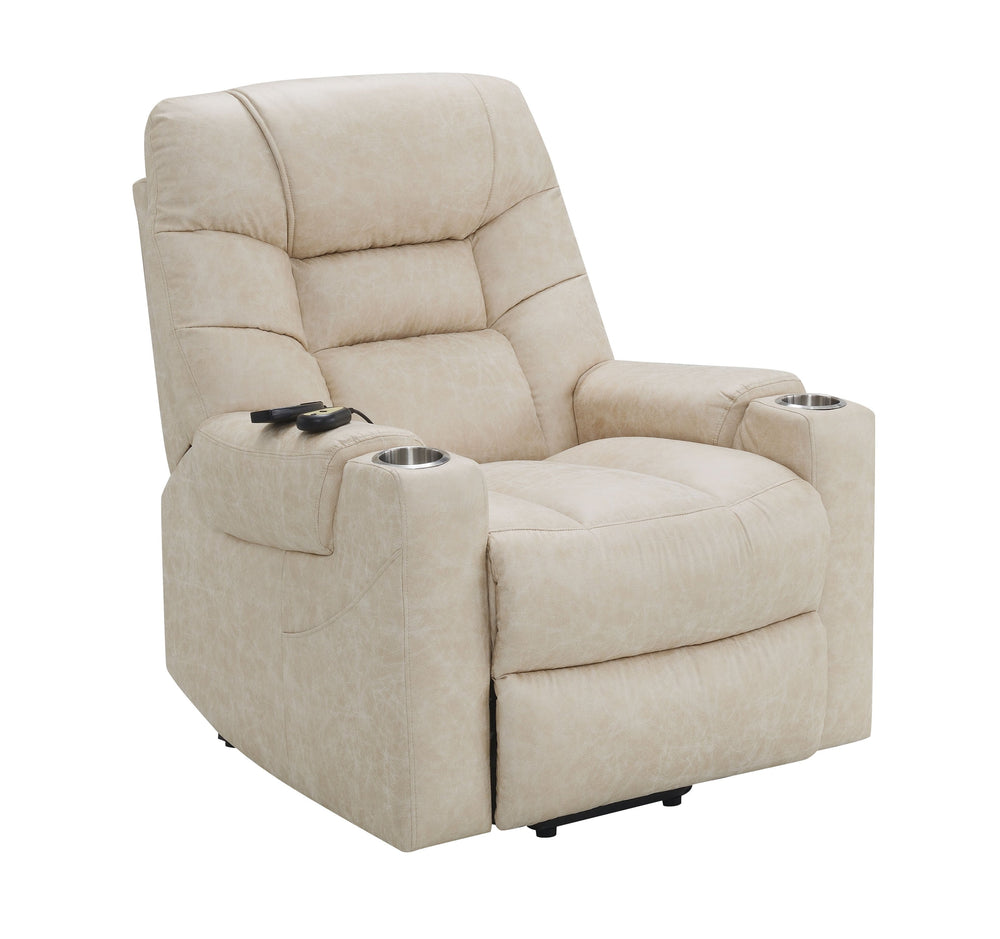English Elm Nairi Ivory Faux Leather Power Recliner with Lift, Heat & Massage, Cup Holders, Pocket Coil Support B2726P245481