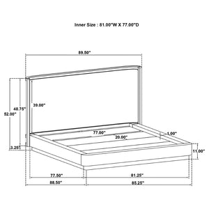 English Elm Funston Queen Bed with Tan Upholstered Headboard and Warm Oak Grain Wood Frame B062S01738