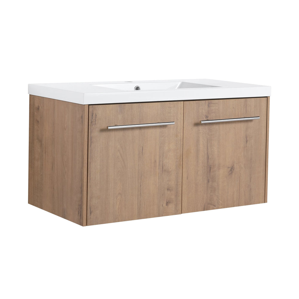 English Elm 36 Inch Floating Bathroom Vanity with Resin Sink, Soft-Close Doors, KD Pack, Modern Storage Design W999P188200