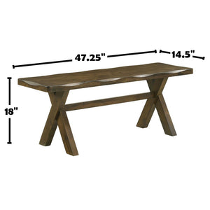 English Elm 47-inch Solid Rubberwood Dining Bench in Knotty Nutmeg Finish, Trestle Base, Contoured Seat for Rustic Charm and Space-Saving Storage B016P369238