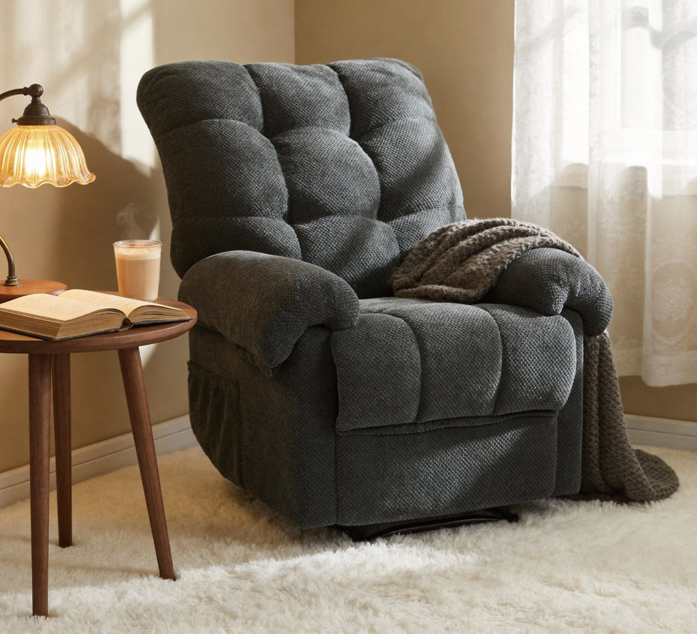 English Elm Camel Overstuffed Manual Recliner with High Density Padding for Modern Living Rooms Dark Gray W5568P449822