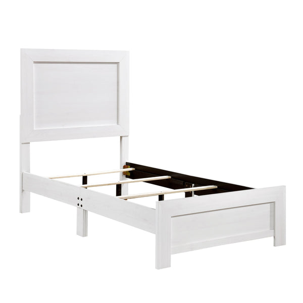 English Elm White Twin Panel Bed with 3D Printed Paper Veneer Rustic-Modern Design, Easy Bed-in-a-Box Assembly White 45.25 L x 33.5 W x 6.5 H B011P248600