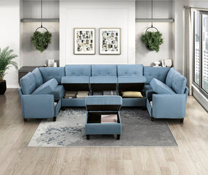 English Elm Living Room Blue Tufted Storage Ottoman with Solid Wood Frame, Foam Padding, Hidden Interior Space B011P309914