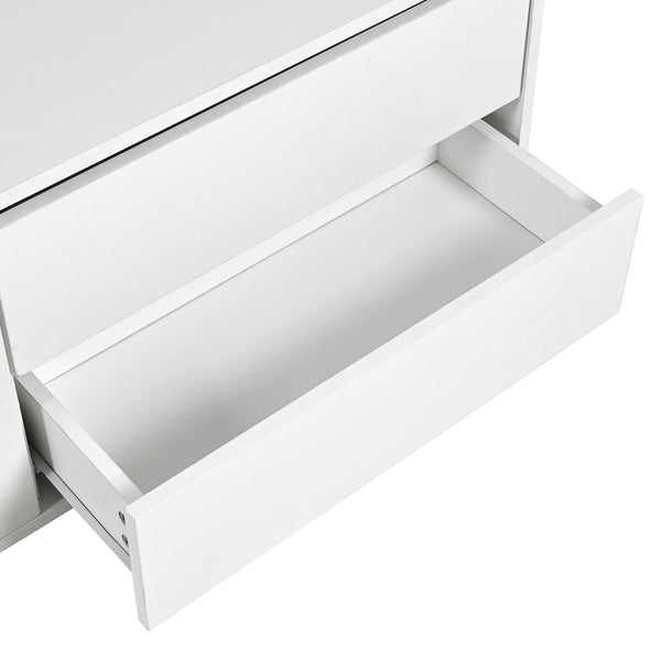 English Elm ON-TREND Modern TV Stand with Fluted Glass Door, Modular 94.4" Media Console with LED Lighting and Storage White N721P198932K