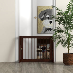 English Elm Pawhut Freestanding Wood Pet Gate Three Panel Accordion Design for Home Interiors W2225P229555