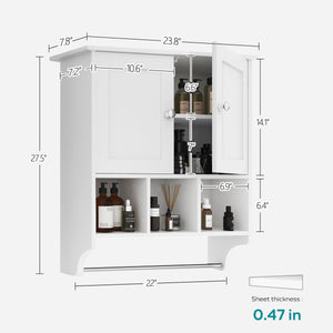 English Elm Bathroom Wall Cabinet with Towel Bar — Durable P2 MDF, Wall-Mount Storage for Toiletries & Medicine White W2386P192273