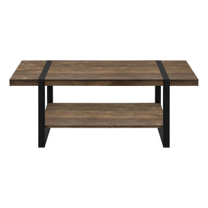 English Elm Coffee Rectangular Coffee Table 48" Rustic Brown Laminate Top with Lower Shelf & Black Metal Legs B2710P221330
