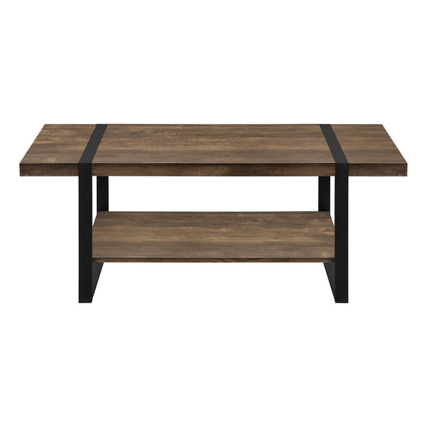 English Elm Coffee Rectangular Coffee Table 48" Rustic Brown Laminate Top with Lower Shelf & Black Metal Legs B2710P221330