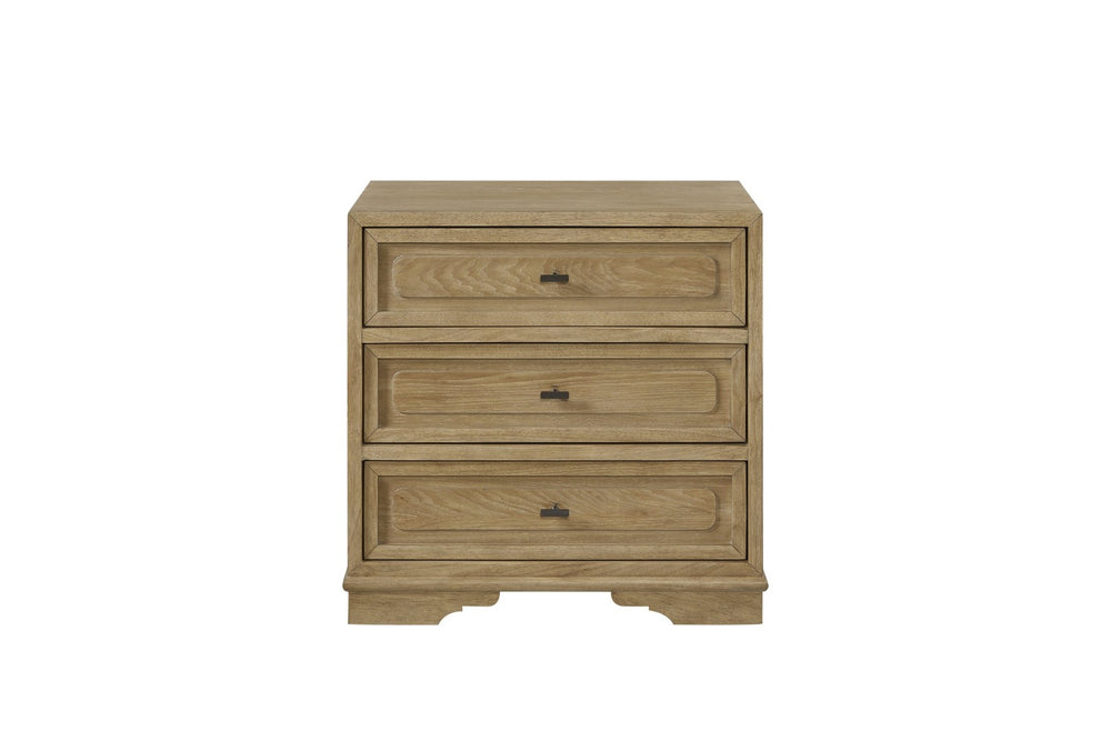 English Elm 3 Drawer Nightstand Warm Cashew Finish with Usb Charging Cedar Lined Bedroom Storage Tan B2699P440894