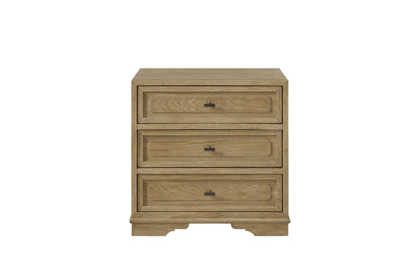 English Elm 3 Drawer Nightstand Warm Cashew Finish with Usb Charging Cedar Lined Bedroom Storage Tan B2699P440894