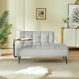 English Elm 54-inch Velvet Tufted Loveseat with Rotating Tray Table Nailhead Trim Compact Seating Gray W1359P438155