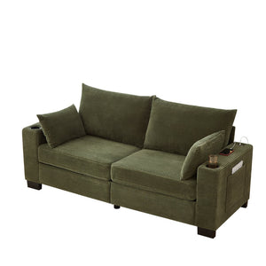 English Elm 78"corduroy Plush Three Seat Sofa with Usb Ports Cup Holders Deep Cushions Apartment Green W3705P455917