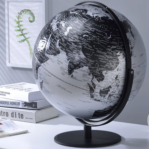 English Elm 20.5" Black Silver Sculptural Globe with Raised Relief Continents for Executive Desk B072116019