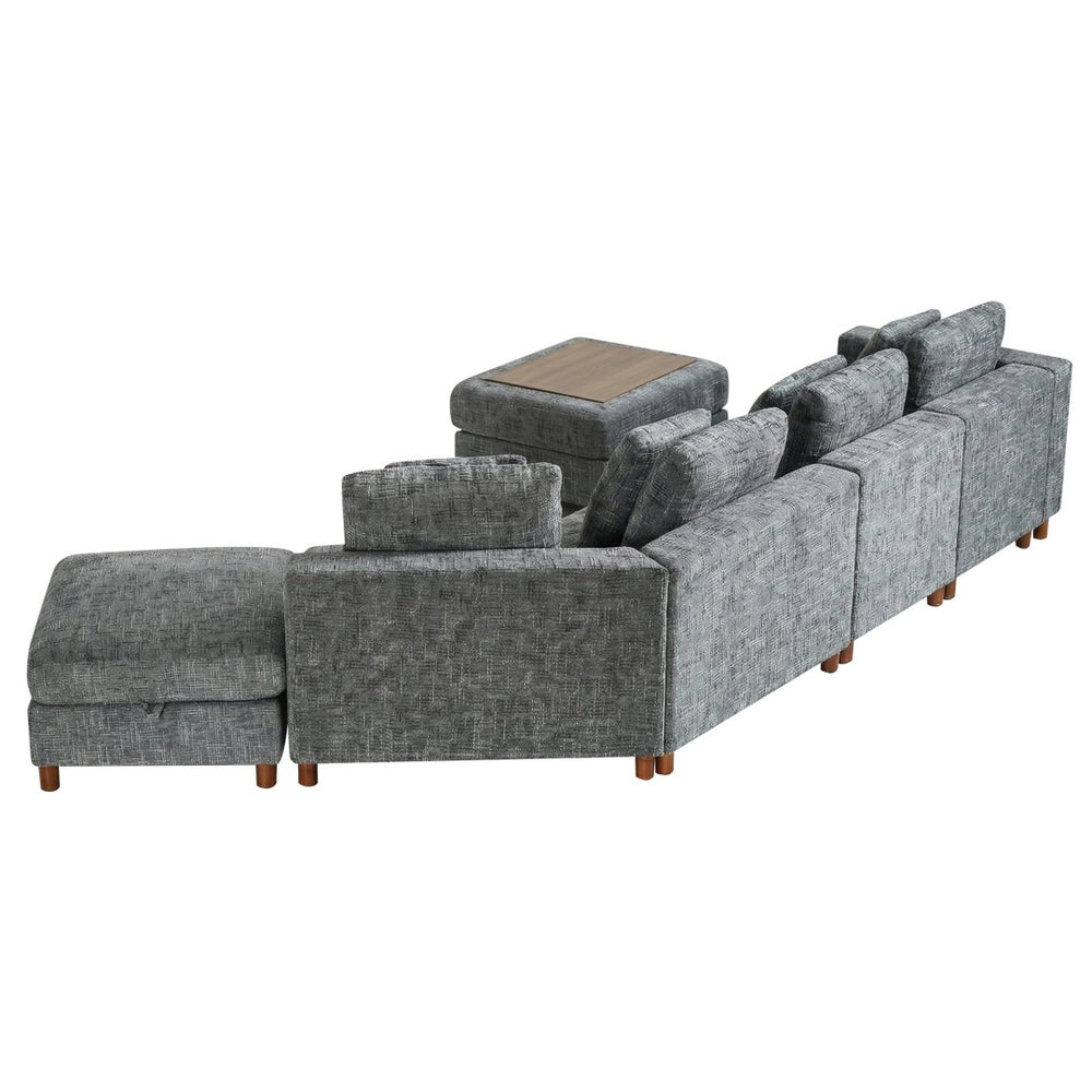 English Elm 147'' Modular Cloud Sectional Chenille Sofa with Two Ottomans for Spacious Living W680S00098