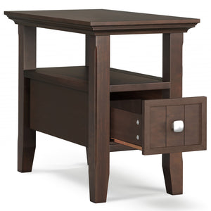 English Elm Acadian Solid Wood Narrow Side Table with Drawer Brunette Brown — Handcrafted, Tapered Legs, Shelf, 24" D x 14" W x 20" H B136P203467