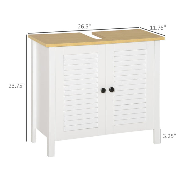 English Elm Undersink Bathroom Cabinet with Louvered Doors Two Tier Mdf Storage Organizer T3971P387484