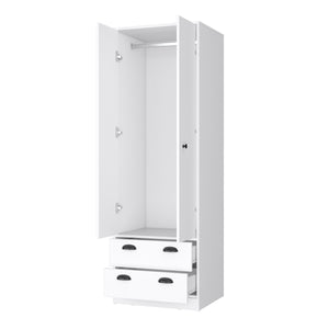 English Elm Denton White Armoire with Hanging Rod, Two Spacious Drawers & Stylish Handles for Organized Storage B128S00122