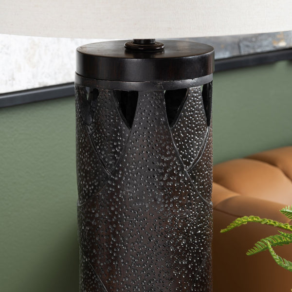 Crestview Collection 33.5"H Industrial Metal & Resin Table Lamp With Nightlight, Linen Shade & 3-way Socket For Style   Cvavp2099