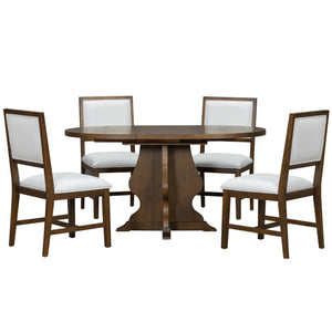 English Elm TREXM Extendable Farmhouse Dining Set with 4 Upholstered Chairs, Solid Rubberwood Frame, Durable Finish Brown ST000150AAP