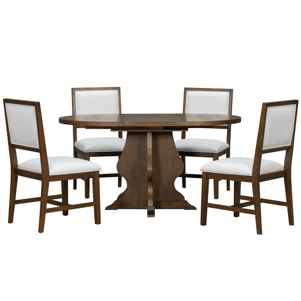English Elm TREXM Extendable Farmhouse Dining Set with 4 Upholstered Chairs, Solid Rubberwood Frame, Durable Finish Brown ST000150AAP