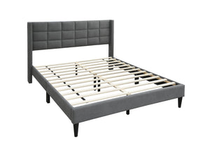 English Elm Elegant Velvet Upholstered Queen Bed with Geometric Stitched Headboard, Platform Design, 12" Height Gray 66 L x 23 W x 9 H B011P238938