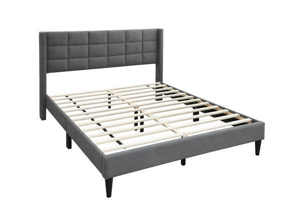 English Elm Elegant Velvet Upholstered Queen Bed with Geometric Stitched Headboard, Platform Design, 12" Height Gray 66 L x 23 W x 9 H B011P238938