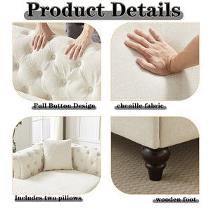 English Elm 135.5-inch Modern Chenille U-Shaped Sectional Sofa with Dual Chaise, Pull-Point Detail, Pillows, Wooden Legs Beige W1926S00045