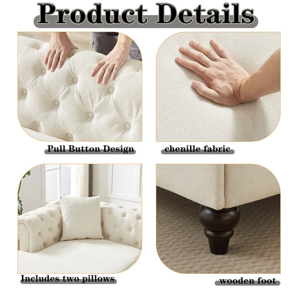 English Elm 135.5-inch Modern Chenille U-Shaped Sectional Sofa with Dual Chaise, Pull-Point Detail, Pillows, Wooden Legs Beige W1926S00045