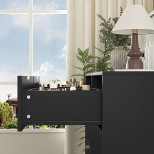 English Elm Modern Six Drawer Chest with Wavy Textured Fronts Sleek Matte Storage for Any Room Black W409P307537