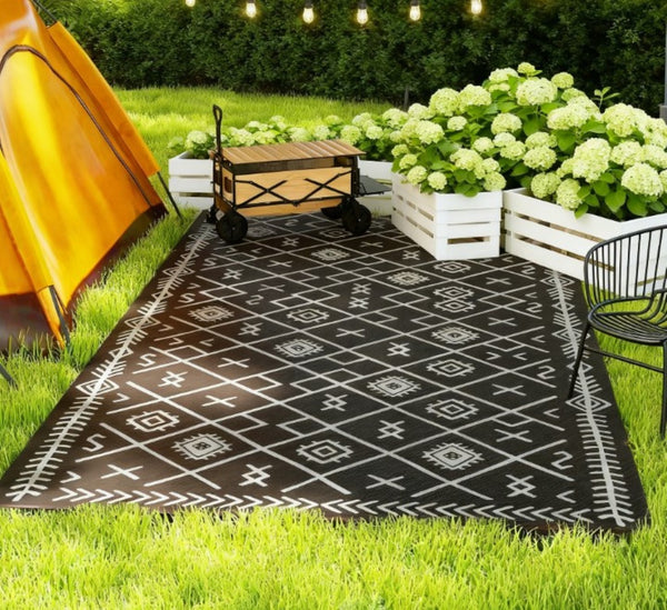 English Elm Outdoor Reversible Polypropylene Rug Geometric Pattern Waterproof Patio Camping Travel T3971P421353