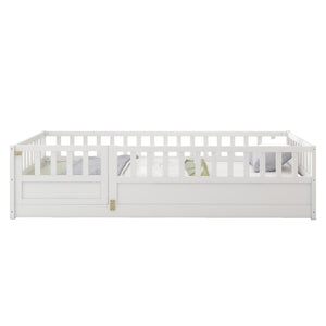 English Elm Twin Montessori Floor Bed Frame With Safety Barrier & Child-Friendly Door - Cozy White Design! W1858P164923-GIGA