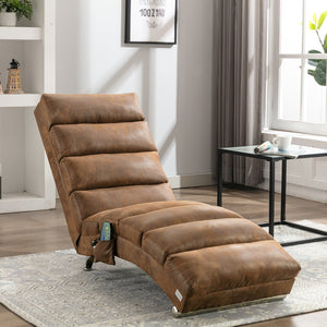 English Elm Linen Ergonomic Massage Chaise Lounge with Remote, 140° Recliner Long Lounger for Office Home W395P184846
