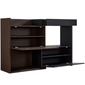 English Elm 32.5''-58.8''W Expandable Rotating Storage Cabinet with Drawer & Flip Doors, Modern Black Walnut Elegance N845P261744D