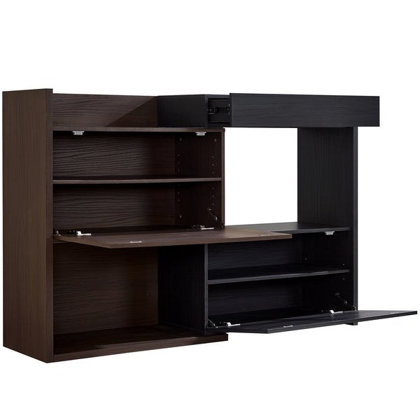 English Elm 32.5''-58.8''W Expandable Rotating Storage Cabinet with Drawer & Flip Doors, Modern Black Walnut Elegance N845P261744D
