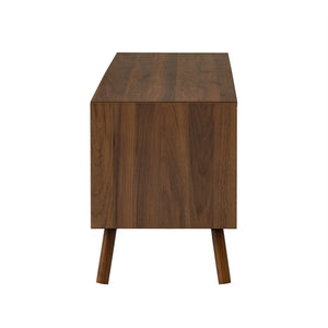 English Elm 70 Inch Fluted Entertainment Center Walnut Finish Solid Wood Legs Soft Close Storage N710P372582P