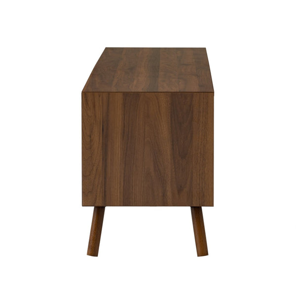 English Elm 70 Inch Fluted Entertainment Center Walnut Finish Solid Wood Legs Soft Close Storage N710P372582P