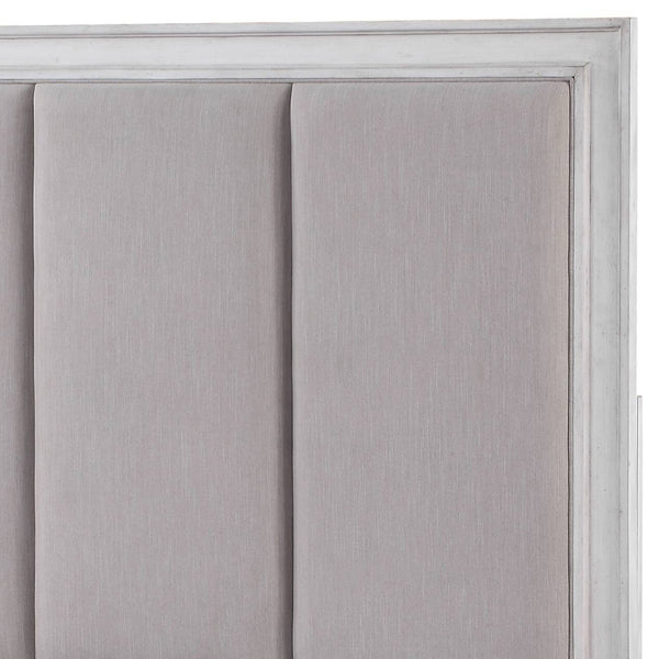 English Elm Katia Transitional Light Gray Linen Eastern King Bed with Padded Headboard, Rustic Weathered Finish White 87 L x 10 W x 5 H B2726S00113