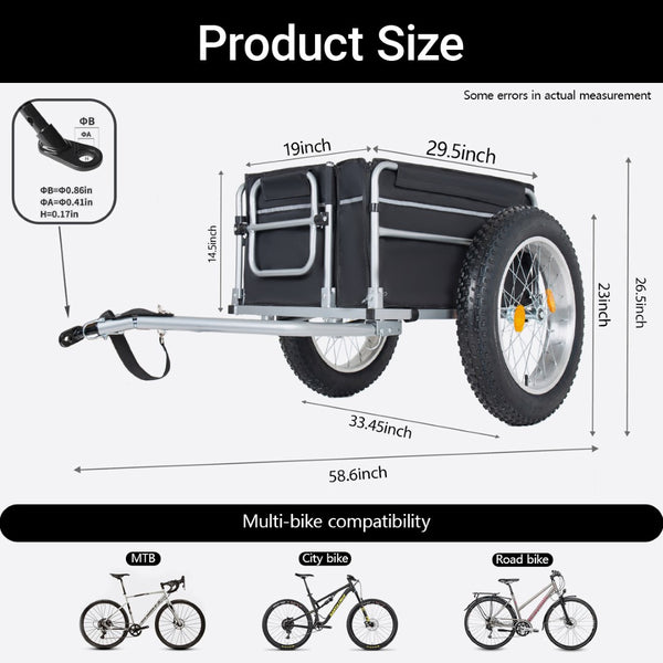English Elm Upgraded Fat Tire Bicycle Cargo Trailer Heavy Duty Foldable Hauler for Camping Trips W2932P417634