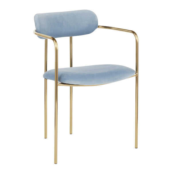 English Elm Demi Velvet Dining Chair with Gold Metal Frame — Glam Open-Back Design, Cushioned Seat & Arms (Set) Blue B202P223491