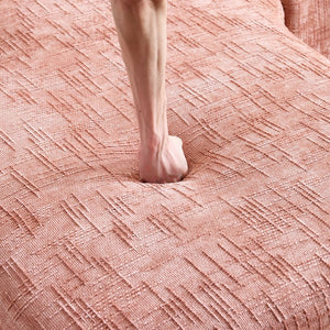 English Elm Pink chenille L-shaped sofa with high-elastic sponge, curved armrests, 4 throw pillows, 900lb capacity W3612S00018