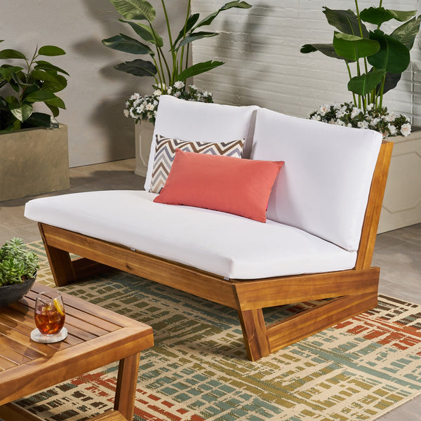 English Elm Christopher Knight Home® - SHERWOOD Loveseat with Acacia Wood Frame, Water-Resistant Cushions & Slatted Paneling for Patio Comfort and Durability Teak 64868.00WHI