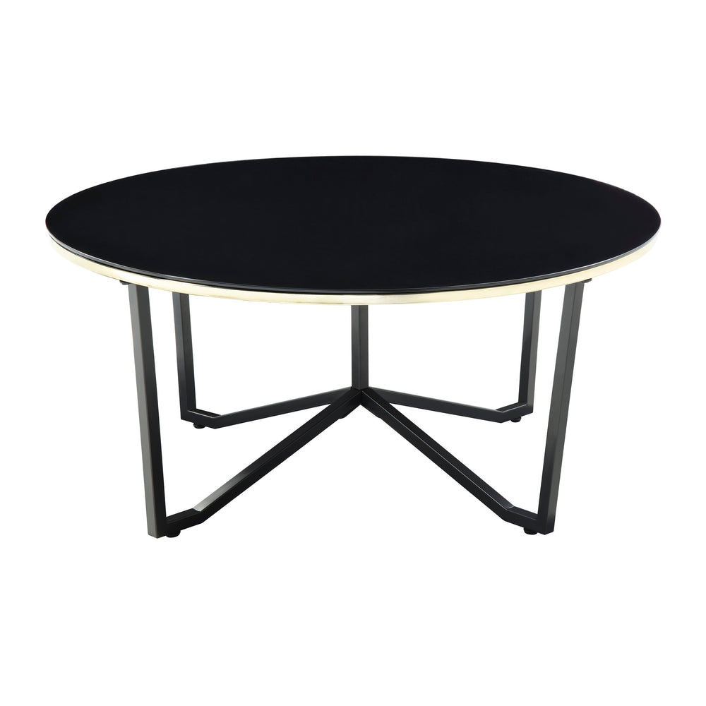 English Elm Round Amara 3pc Coffee & End Table Set – Black Tempered Glass, Gold Banding, Metal Frame, Modern Chic B011P297594