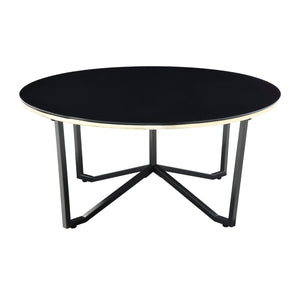 English Elm Round Amara 3pc Coffee & End Table Set – Black Tempered Glass, Gold Banding, Metal Frame, Modern Chic B011P297594