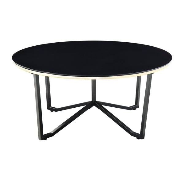 English Elm Round Amara 3pc Coffee & End Table Set – Black Tempered Glass, Gold Banding, Metal Frame, Modern Chic B011P297594